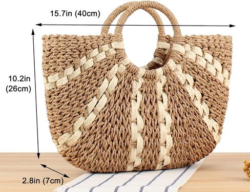Rejolly Straw Tote Bags for Women Summer Beach Vacation Handbag Rattan Woven Round Top Handle Basket Purse in Saudi Arabia