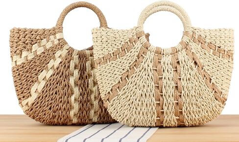 Rejolly Straw Tote Bags for Women Summer Beach Vacation Handbag Rattan Woven Round Top Handle Basket Purse in Saudi Arabia