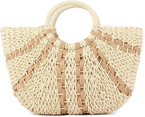 Rejolly Straw Tote Bags for Women Summer Beach Vacation Handbag Rattan Woven Round Top Handle Basket Purse in Saudi Arabia