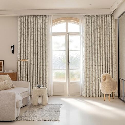 ENJOYBRIDAL Light Camel Pinecone Curtains 96 Inches Long White Lace-Trimmed Drapes Living Room Decor Semi Blackout Grommet Window Curtains 2 Panels Bedroom Boho Light Blocking Window Treatments in Saudi Arabia