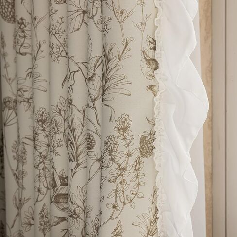 ENJOYBRIDAL Light Camel Pinecone Curtains 96 Inches Long White Lace-Trimmed Drapes Living Room Decor Semi Blackout Grommet Window Curtains 2 Panels Bedroom Boho Light Blocking Window Treatments in Saudi Arabia