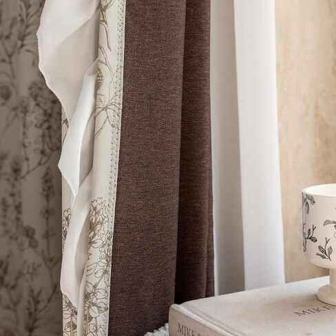 ENJOYBRIDAL Light Camel Pinecone Curtains 96 Inches Long White Lace-Trimmed Drapes Living Room Decor Semi Blackout Grommet Window Curtains 2 Panels Bedroom Boho Light Blocking Window Treatments in Saudi Arabia