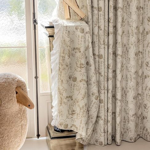 ENJOYBRIDAL Light Camel Pinecone Curtains 96 Inches Long White Lace-Trimmed Drapes Living Room Decor Semi Blackout Grommet Window Curtains 2 Panels Bedroom Boho Light Blocking Window Treatments in Saudi Arabia
