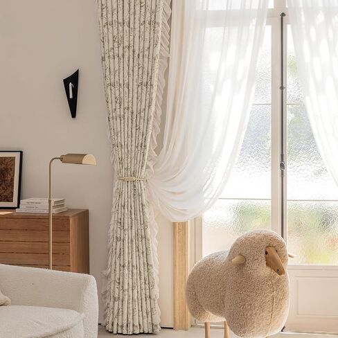 ENJOYBRIDAL Light Camel Pinecone Curtains 96 Inches Long White Lace-Trimmed Drapes Living Room Decor Semi Blackout Grommet Window Curtains 2 Panels Bedroom Boho Light Blocking Window Treatments in Saudi Arabia