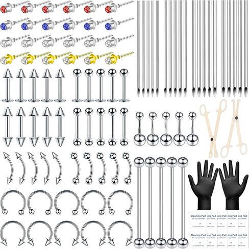 Dexpinzo Body Septum Piercing Kit for All Piercings | Piercing Needles with Piercing Jewelry and Tools for Ear Nose Belly Button Nipple Lip Cartilage Eyebrow Tongue Piercing Kit in Saudi Arabia