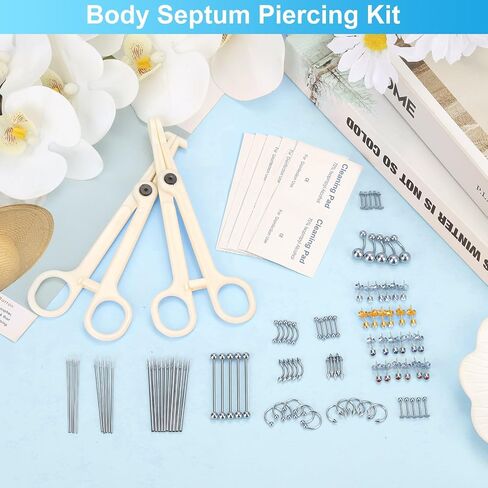 Dexpinzo Body Septum Piercing Kit for All Piercings | Piercing Needles with Piercing Jewelry and Tools for Ear Nose Belly Button Nipple Lip Cartilage Eyebrow Tongue Piercing Kit in Saudi Arabia