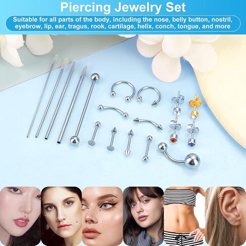 Dexpinzo Body Septum Piercing Kit for All Piercings | Piercing Needles with Piercing Jewelry and Tools for Ear Nose Belly Button Nipple Lip Cartilage Eyebrow Tongue Piercing Kit in Saudi Arabia