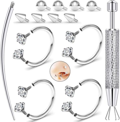 Oufksiyy 16G 8mm Opal Horseshoe Nose Ring For Women Men Surgical Steel Silver Small Septum Rings 18 Gauge Double Opal Horse Shoe Nose Rings in Saudi Arabia