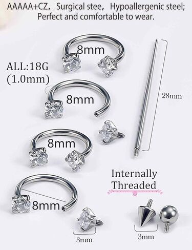 Oufksiyy 16G 8mm Opal Horseshoe Nose Ring For Women Men Surgical Steel Silver Small Septum Rings 18 Gauge Double Opal Horse Shoe Nose Rings in Saudi Arabia