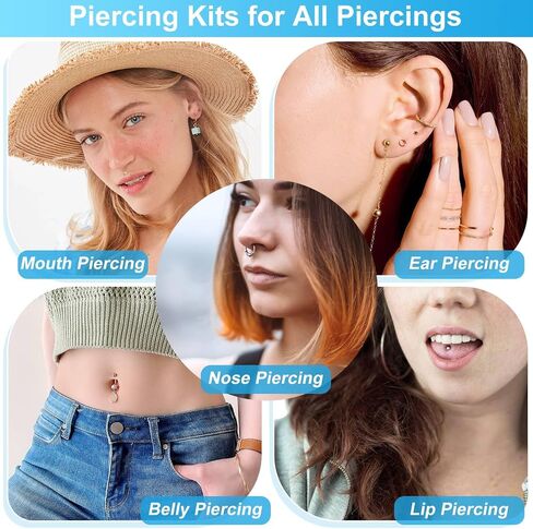 Dexpinzo Body Septum Piercing Kit for All Piercings | Piercing Needles with Piercing Jewelry and Tools for Ear Nose Belly Button Nipple Lip Cartilage Eyebrow Tongue Piercing Kit in Saudi Arabia