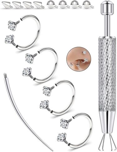 Oufksiyy 16G 8mm Opal Horseshoe Nose Ring For Women Men Surgical Steel Silver Small Septum Rings 18 Gauge Double Opal Horse Shoe Nose Rings in Saudi Arabia