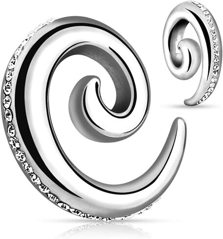 Covet Jewelry Paved Gems 316L Surgical Steel Spiral Taper in Kuwait