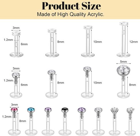 24 Pcs Clear Lip Rings Studs 16G Clear Push Top Piercing Retainers Earrings For Work Surgery Sport Plastic Push in Lip Labret Bioflex Flat Back Tragus Helix Catilage Conch Earrings 6mm 8mm 10mm 12mm in Saudi Arabia