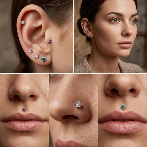24 Pcs Clear Lip Rings Studs 16G Clear Push Top Piercing Retainers Earrings For Work Surgery Sport Plastic Push in Lip Labret Bioflex Flat Back Tragus Helix Catilage Conch Earrings 6mm 8mm 10mm 12mm in Saudi Arabia
