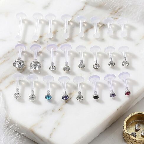 24 Pcs Clear Lip Rings Studs 16G Clear Push Top Piercing Retainers Earrings For Work Surgery Sport Plastic Push in Lip Labret Bioflex Flat Back Tragus Helix Catilage Conch Earrings 6mm 8mm 10mm 12mm in Saudi Arabia