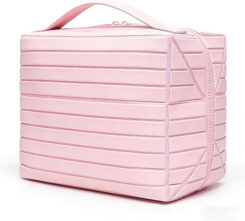 Women's Toiletry Bag – Waterproof PVC Travel Makeup Organizer Bag, Fold Down & Stand-Up Design, Large Capacity, Holds Brushes, Cosmetics & Toiletries for Travel, Gym, Home (Pink) in Kuwait
