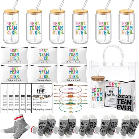 36 Pcs Best Team Ever Gifts Set Glass Cups Makeup Bag Socks Heart Bracelet Cards PVC Gift Bags for Office Group in Saudi Arabia