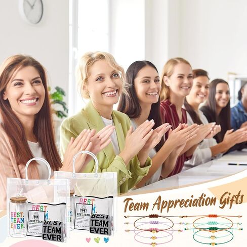 36 Pcs Best Team Ever Gifts Set Glass Cups Makeup Bag Socks Heart Bracelet Cards PVC Gift Bags for Office Group in Saudi Arabia