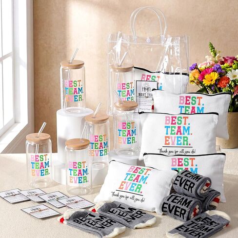 36 Pcs Best Team Ever Gifts Set Glass Cups Makeup Bag Socks Heart Bracelet Cards PVC Gift Bags for Office Group in Saudi Arabia