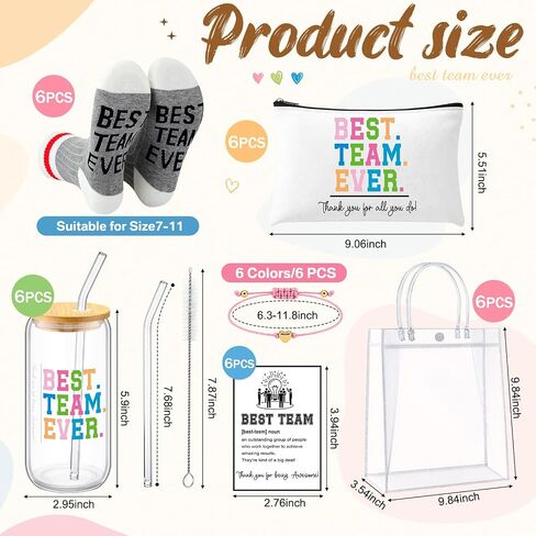 36 Pcs Best Team Ever Gifts Set Glass Cups Makeup Bag Socks Heart Bracelet Cards PVC Gift Bags for Office Group in Saudi Arabia