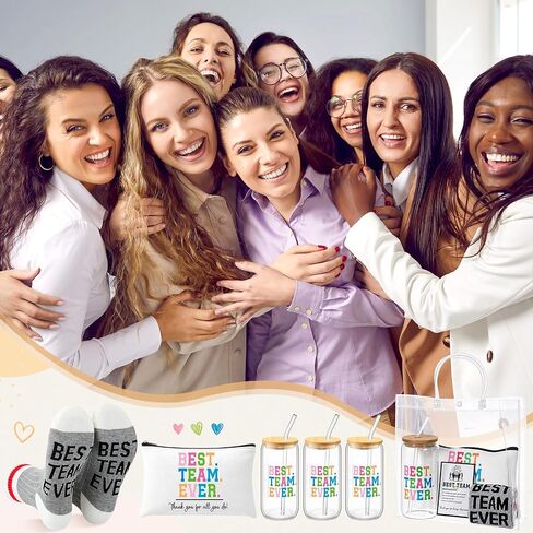 36 Pcs Best Team Ever Gifts Set Glass Cups Makeup Bag Socks Heart Bracelet Cards PVC Gift Bags for Office Group in Saudi Arabia