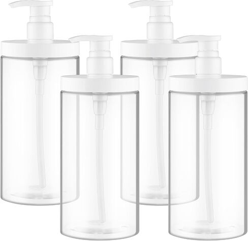 4 Pcs Pump Press Bottles Clear Plastic Shower Shampoo Bottles Empty Refillable Pump Dispenser for Lotion Soap Body Wash - 1000ml/34oz in Kuwait