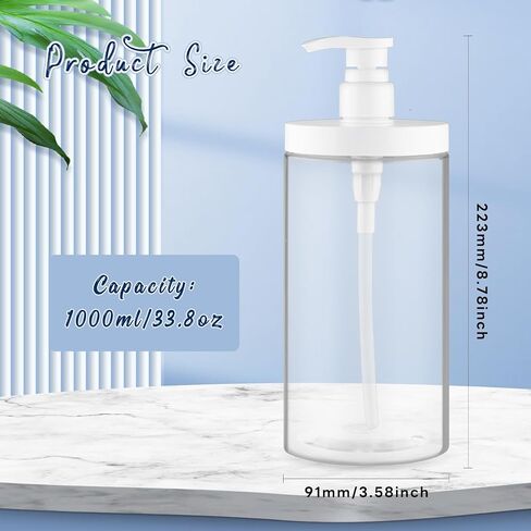 4 Pcs Pump Press Bottles Clear Plastic Shower Shampoo Bottles Empty Refillable Pump Dispenser for Lotion Soap Body Wash - 1000ml/34oz in Kuwait