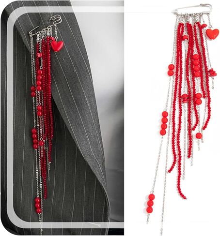 Gmai Red Tassel Brooches for Women Long Beaded Statement Brooch and Pins for Crafts Vintage Y2k Decorative Brooches Pin for Dress Clothing Suit Accessories Jewelry Gift in Kuwait