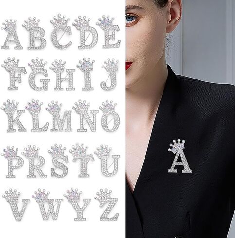 بروش إلكتروني ، A-Z إلكتروني بروش دبوس للنساء تقليد اللؤلؤ الأولي دبابيس موضة 26 الحروف الهجائية دبابيس مخصصة in Kuwait