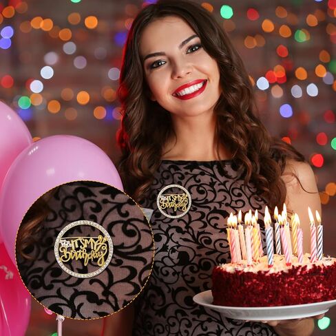 2PCS Birthday Brooch Pin It's My Birthday Pin for Women Golden Metal Pins Rhinestone Queen Crown Brooch Pins for Women Girls Round Buckle Brooches for Wedding Party Birth in Saudi Arabia