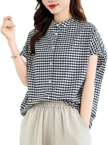 Korean style summer shirt women's artistic cotton linen sleeveless plaid shirt women's loose casual top in Saudi Arabia