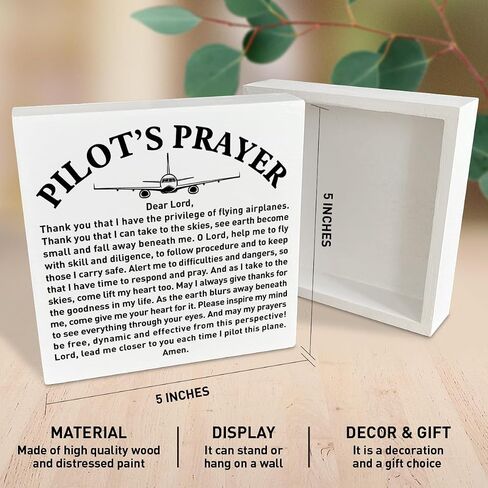 Pilot Gifts for Men Aviators, Aviation Gifts, Gifts for Pilots, Pilot's Prayer Wooden Box Sign Decor, Birthday Christmas Gifts for Pilot Dad, Son, Husband, Closer to You Each Time I Pilot This Plane in Saudi Arabia