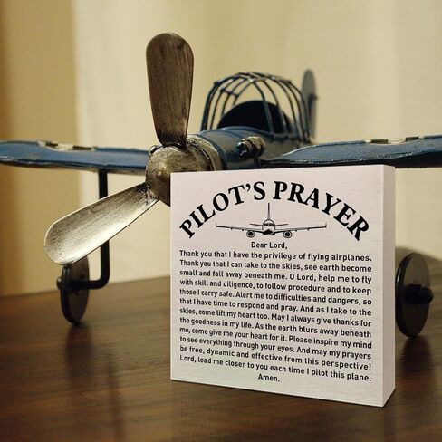 Pilot Gifts for Men Aviators, Aviation Gifts, Gifts for Pilots, Pilot's Prayer Wooden Box Sign Decor, Birthday Christmas Gifts for Pilot Dad, Son, Husband, Closer to You Each Time I Pilot This Plane in Saudi Arabia