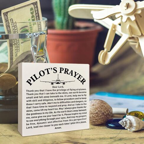 Pilot Gifts for Men Aviators, Aviation Gifts, Gifts for Pilots, Pilot's Prayer Wooden Box Sign Decor, Birthday Christmas Gifts for Pilot Dad, Son, Husband, Closer to You Each Time I Pilot This Plane in Saudi Arabia