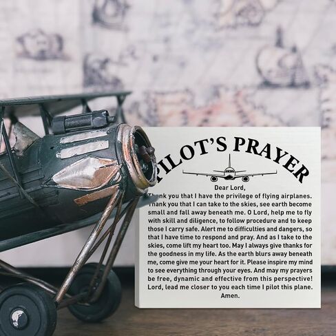 Pilot Gifts for Men Aviators, Aviation Gifts, Gifts for Pilots, Pilot's Prayer Wooden Box Sign Decor, Birthday Christmas Gifts for Pilot Dad, Son, Husband, Closer to You Each Time I Pilot This Plane in Saudi Arabia