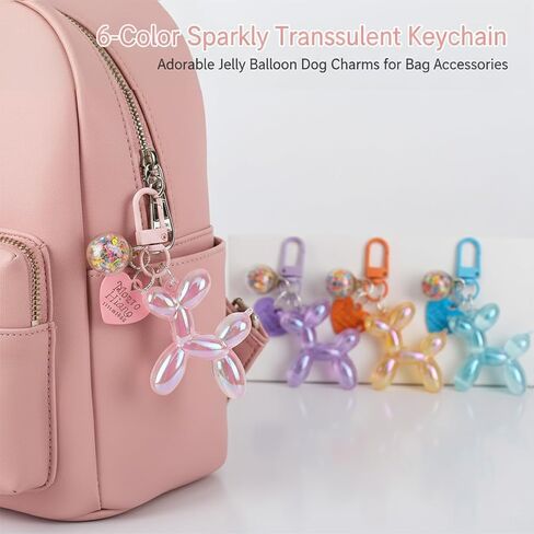 Colorful Balloon Dog Keychain Set, 6 Pcs Jelly Style Key Chain, Cute Bag Charms for Purse Backpack Women Girls in Kuwait