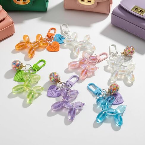 Colorful Balloon Dog Keychain Set, 6 Pcs Jelly Style Key Chain, Cute Bag Charms for Purse Backpack Women Girls in Kuwait