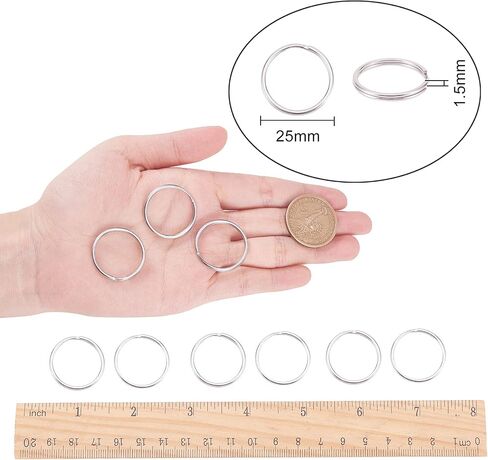 LiQunSweet 100PCS 316 Stainless Steel 25mm (1 Inch) Round Split Circular Keychain Ring Bulk for Craft Jewelry Making Car Home Keys in Kuwait