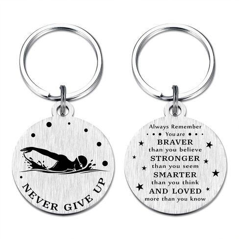 HYHYDHP Swimming Gifts - Never Give Up Swimming Keychain, Stainless Steel Laser Engraved Gift for Swimmers, Inspirational Present for Competitive Swimmer, Lap Swimmers & Water Lovers in Saudi Arabia
