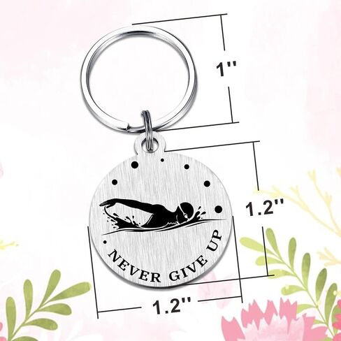 HYHYDHP Swimming Gifts - Never Give Up Swimming Keychain, Stainless Steel Laser Engraved Gift for Swimmers, Inspirational Present for Competitive Swimmer, Lap Swimmers & Water Lovers in Saudi Arabia