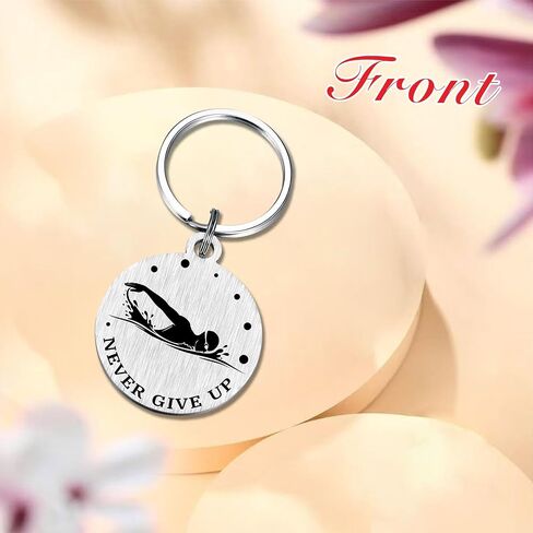 HYHYDHP Swimming Gifts - Never Give Up Swimming Keychain, Stainless Steel Laser Engraved Gift for Swimmers, Inspirational Present for Competitive Swimmer, Lap Swimmers & Water Lovers in Saudi Arabia
