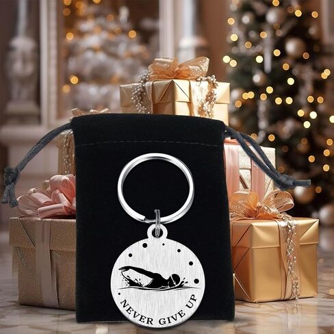 HYHYDHP Swimming Gifts - Never Give Up Swimming Keychain, Stainless Steel Laser Engraved Gift for Swimmers, Inspirational Present for Competitive Swimmer, Lap Swimmers & Water Lovers in Saudi Arabia