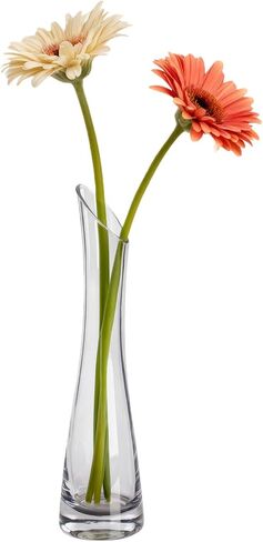 Hand-Made Blown Art Bud Glass Vase Transparet Gray Small Glass Vase Glass Flower Vase Heavy Base Single Stem Flower Drop Vase for Home Wedding Decor (Oblique Mouth-23cm) in Kuwait