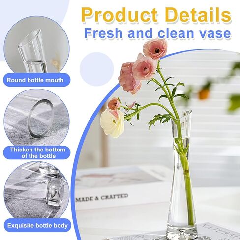 Hand-Made Blown Art Bud Glass Vase Transparet Gray Small Glass Vase Glass Flower Vase Heavy Base Single Stem Flower Drop Vase for Home Wedding Decor (Oblique Mouth-23cm) in Kuwait