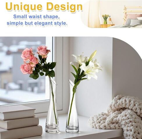 Hand-Made Blown Art Bud Glass Vase Transparet Gray Small Glass Vase Glass Flower Vase Heavy Base Single Stem Flower Drop Vase for Home Wedding Decor (Oblique Mouth-23cm) in Kuwait