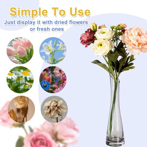 Hand-Made Blown Art Bud Glass Vase Transparet Gray Small Glass Vase Glass Flower Vase Heavy Base Single Stem Flower Drop Vase for Home Wedding Decor (Oblique Mouth-23cm) in Kuwait