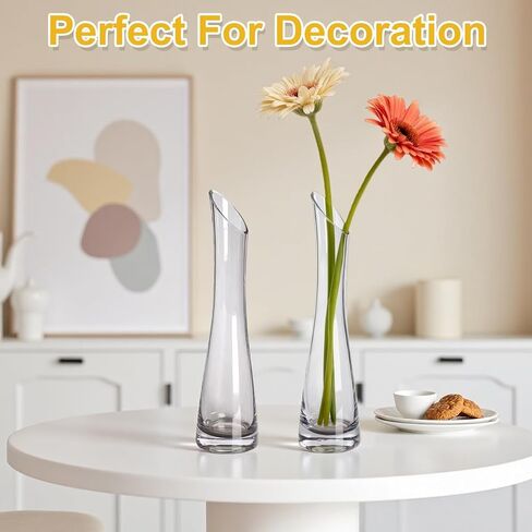 Hand-Made Blown Art Bud Glass Vase Transparet Gray Small Glass Vase Glass Flower Vase Heavy Base Single Stem Flower Drop Vase for Home Wedding Decor (Oblique Mouth-23cm) in Kuwait