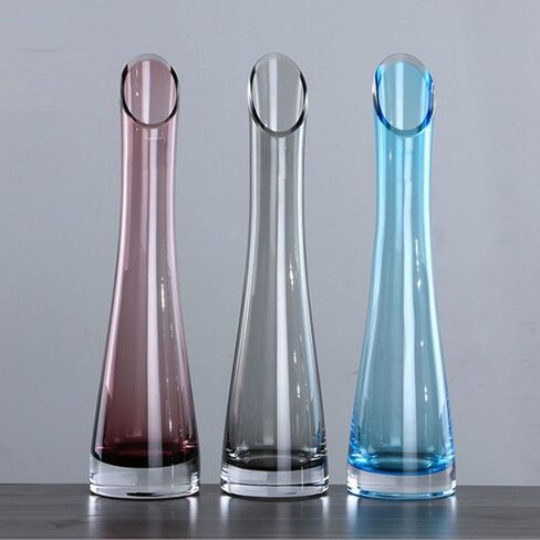 Hand-Made Blown Art Bud Glass Vase Transparet Gray Small Glass Vase Glass Flower Vase Heavy Base Single Stem Flower Drop Vase for Home Wedding Decor (Oblique Mouth-23cm) in Kuwait