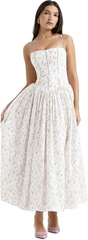 Women’s Elegant Corset Maxi Dress Spaghetti Strap A Line Summer Wedding Guest Gown with Pockets in Saudi Arabia