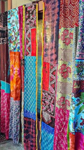 Indian Vintage Silk Sari Curtains – 2 Handmade Patchwork Boho Curtain Panels | Light Filtering Window Drapes for Living Room, Bedroom, Kitchen & Bathroom | (82" × 42" Each Panel) in Kuwait